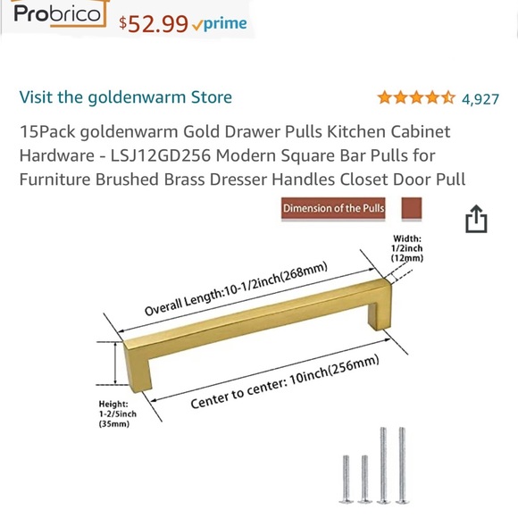 15 pack 10” Golden Warm LSJ12GD256 Kitchen Square T Bar Cabinet Door Handles NEW - Picture 16 of 16